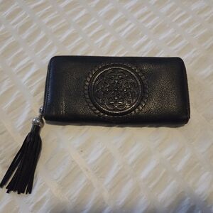 Black Leather Clutch with Tassel